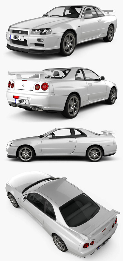 1999日产Nissan Skyline R34 GT-R coupe汽车3D模型（OBJ,FBX,MAX,C4D,LWO）