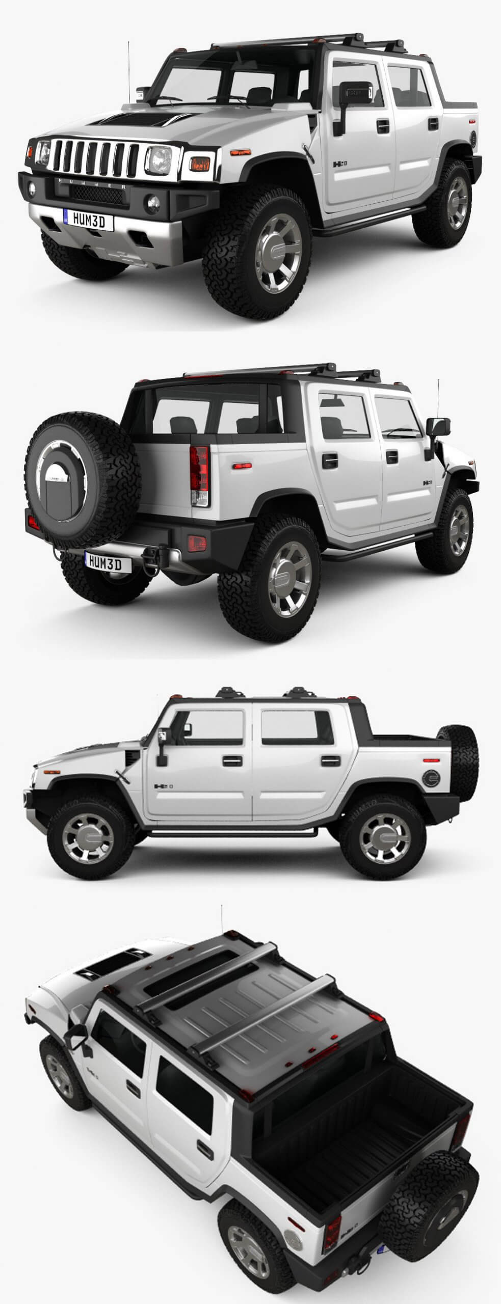 2014悍马Hummer H2 SUT皮卡版越野车3D模型（OBJ,FBX,MAX,C4D,LWO）