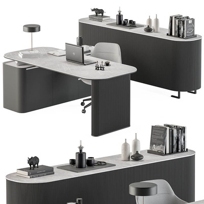 Boss黑色和灰色办公室边柜 办公桌椅 办公室家具3D模型（OBJ,MAX）