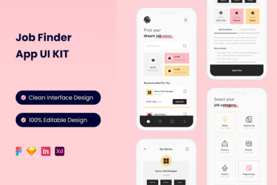 求职者移动应用APP UI KIT (FIG,SKETCH,XD)