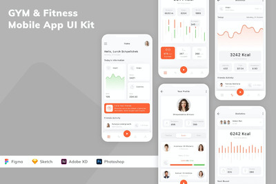 健身房和健身移动应用APP UI KIT (FIG,PSD,SKETCH,XD)