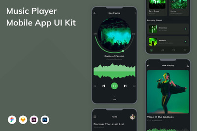 音乐播放器移动应用APP UI KIT (FIG,PSD,SKETCH,XD)