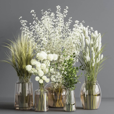 5款玻璃瓶中的清新花束组合3D模型（OBJ,MAX）