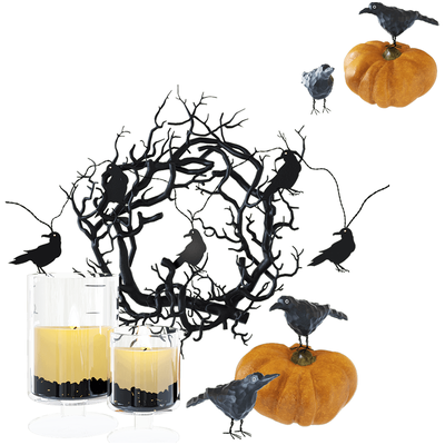 包含乌鸦 烛台 南瓜的万圣节装饰组合3D模型（OBJ,FBX,MAX）