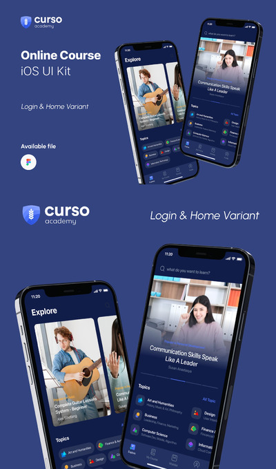 在线课程登录和主页变体（深色）APP UI KIT (FIG)