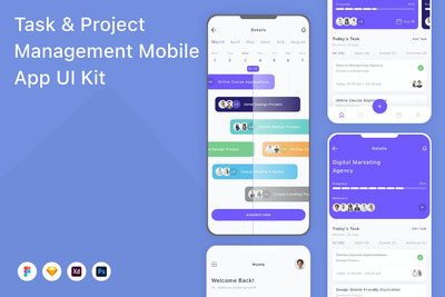 任务和项目管理移动应用APP UI KIT (FIG,PSD,SKETCH,XD)