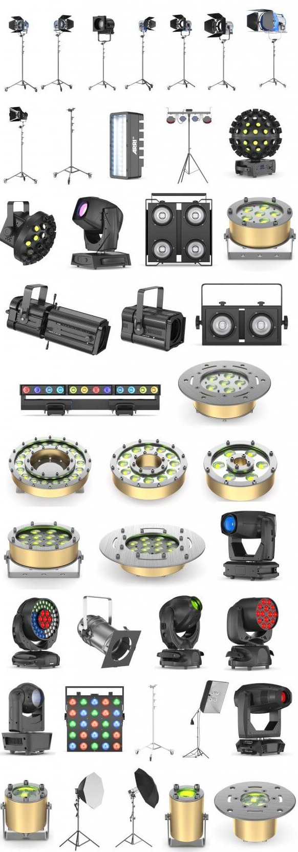 63种舞台剧院影院灯光系列组合3D模型（C4D,FBX,MAX）