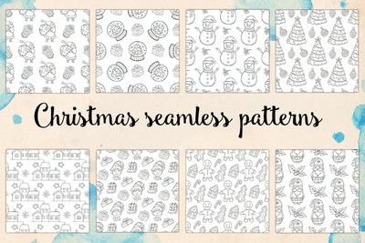 圣诞节无缝手绘涂鸦矢量图案 (EPS,JPG)