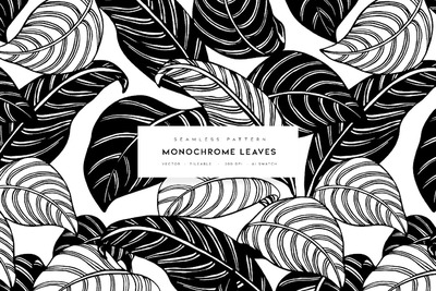 单色树叶白描图案 (AI,EPS,JPG,SVG)