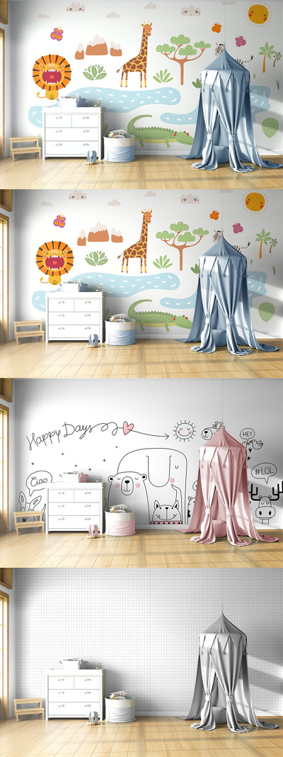 婴儿房间壁画作品展示样机 (PSD)