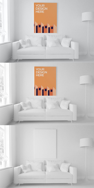 极简白色沙发客厅画框相框样机 (PSD)