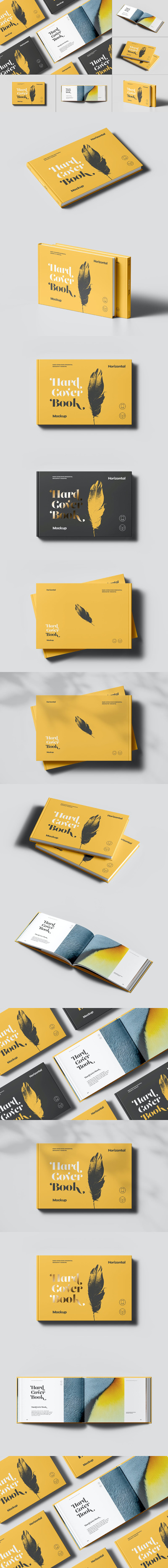 精装横版书籍设计展示样机 (PSD,PDF)