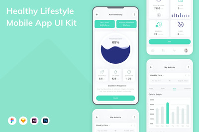 健康生活方式移动应用APP UI KIT (FIG,PSD,SKETCH,XD)