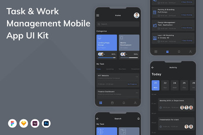 任务和工作管理移动应用APP UI KIT (FIG,PSD,SKETCH,XD)