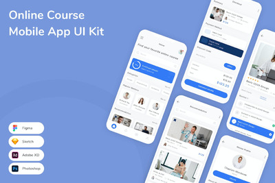 在线课程移动应用APP UI KIT (FIG,PSD,SKETCH,XD)