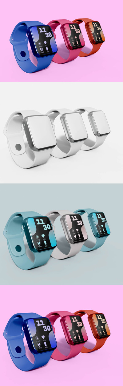 苹果手表屏幕UI展示样机 (PSD)