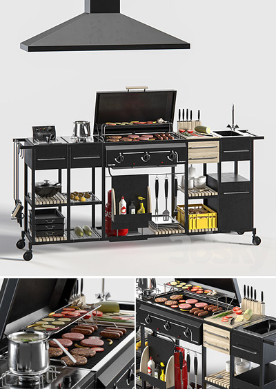 摆满工具和食物的Mr.Chef燃气烧烤架3D模型（FBX,MAX）
