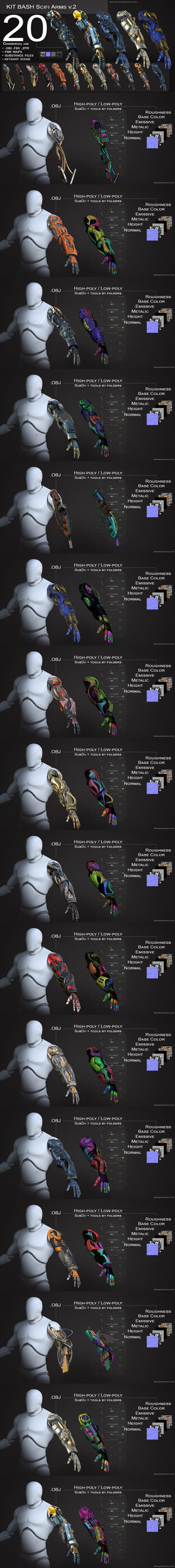 20种科幻机械手臂模型+贴图下载（FBX）