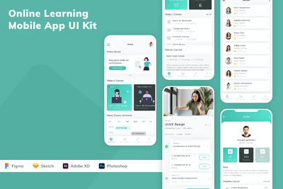 在线学习移动应用APP UI KIT (FIG,PSD,SKETCH,XD)