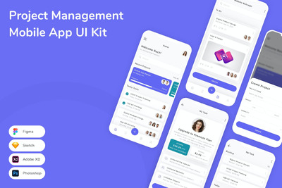 项目管理移动应用APP UI KIT (FIG,PSD,SKETCH,XD)