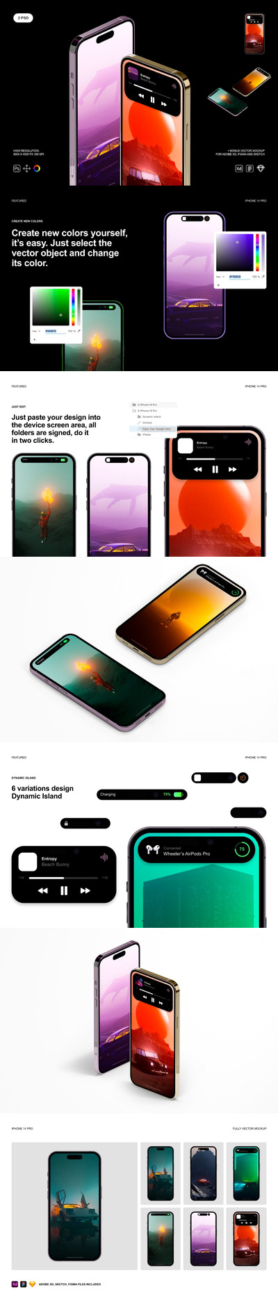 🔴最新的高品质的时尚高端iPhone 14 Pro APP UI KITS样机展示模型mockups-PSD, SVG, SKETCH, XD