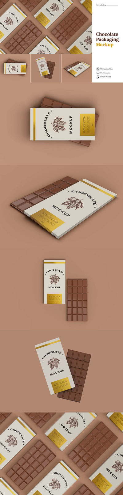 逼真的巧克力食品包装设计样机 (PSD)