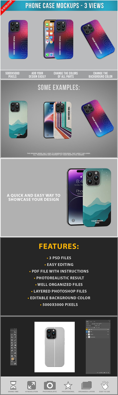 iPhone 14手机壳图案设计样机 (PSD)