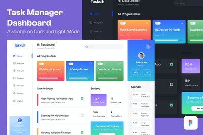 高质量任务管理仪表盘后台UI网页模版 (FIG)