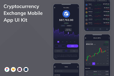 加密货币Exchange移动应用App UI Kit (FIG,PSD,SKETCH,XD)