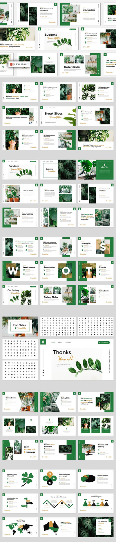 🔴高品质的清新时尚简约热带植物powerpoint幻灯片演示模板（pptx）