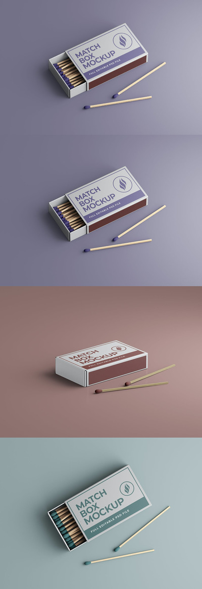火柴盒包装设计效果图样机 (PSD)
