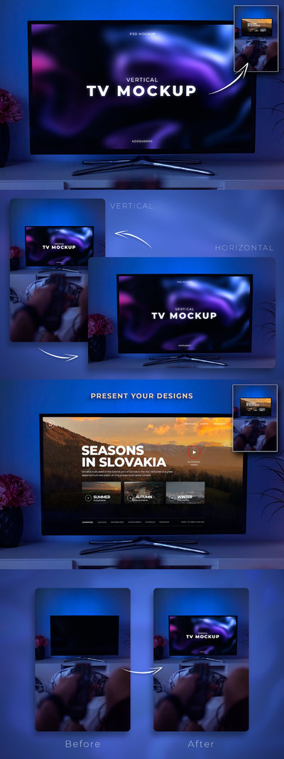 🔴少见的智能电视显示器屏幕UI样机展示模型mockups