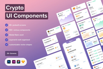 数字加密货币网页UI组件库模版下载 (PSD,SKETCH,XD,FIG)