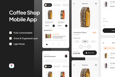 咖啡店移动应用App UI Kit (FIG)