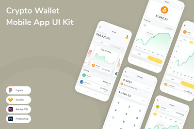 加密钱包移动应用App UI Kit (FIG,PSD,SKETCH,XD)