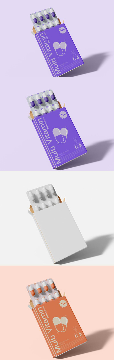 药物胶囊盒医药品牌包装设计样机 (PSD)