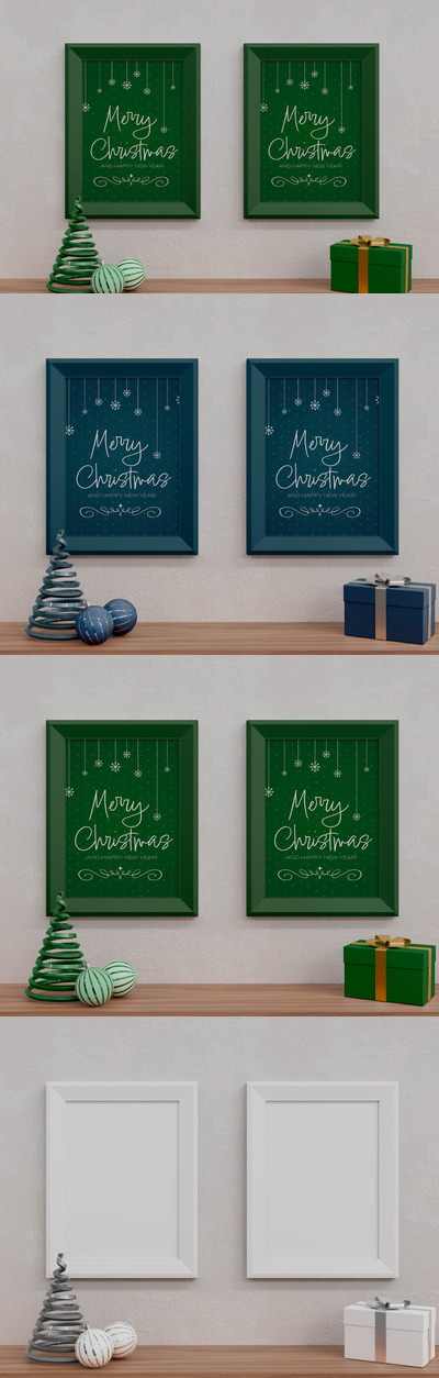 圣诞元素画框框架样机 (PSD)