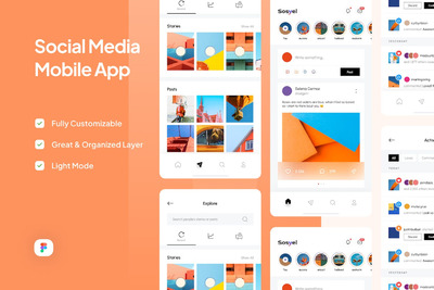 社交媒体移动应用APP UI KIT (FIG)