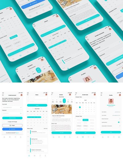 计划任务日历，项目日程页面应用APP UI KIT (FIG,PSD,SKETCH,XD)