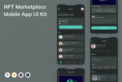 NFT 市场移动应用APP UI KIT (FIG,PSD,SKETCH,XD)