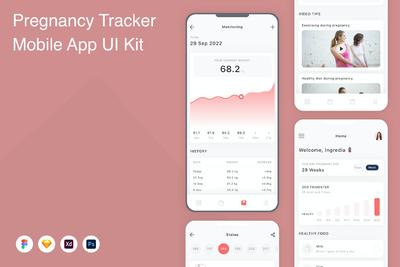 孕妇妊娠追踪手机应用APP UI KIT (FIG,PSD,SKETCH,XD)