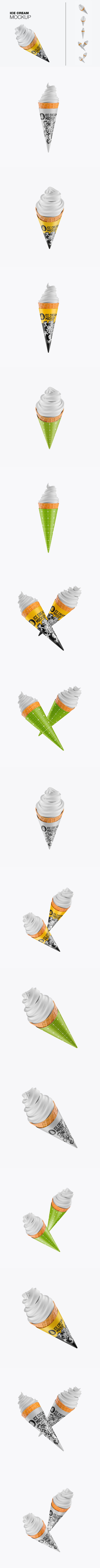 甜筒冰淇淋品牌包装设计样机 (PSD)