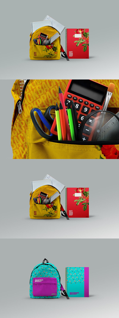 学校背包元素活页笔记本设计样机 (PSD)