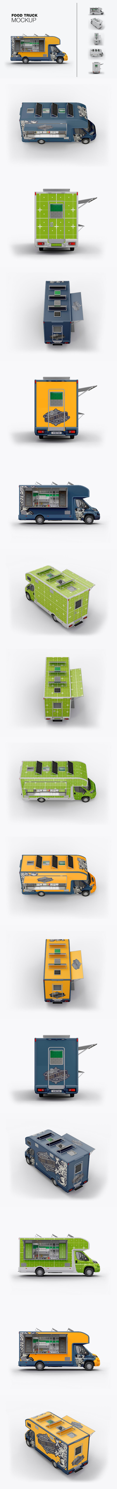 食品餐车卡车外观广告设计样机 (PSD)
