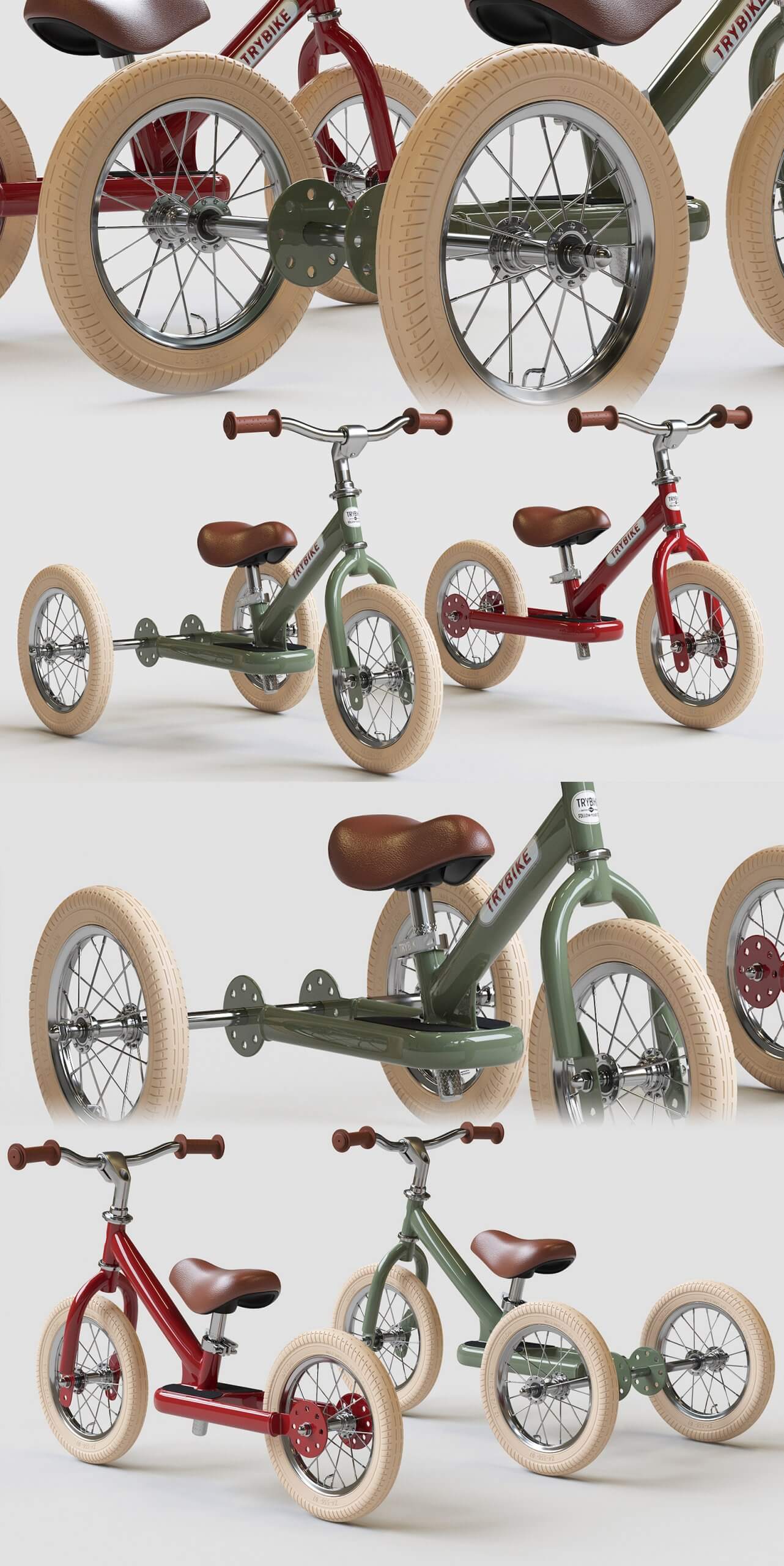 Et Draisienne Acier 2-en-1 Vintag儿童自行车 三轮车3D模型（OBJ,MAX）