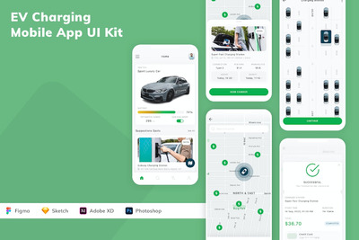 电动汽车充电移动应用APP UI KIT (FIG,PSD,SKETCH,XD)