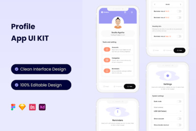 个人中心移动应用APP UI KIT (FIG,SKETCH,XD)