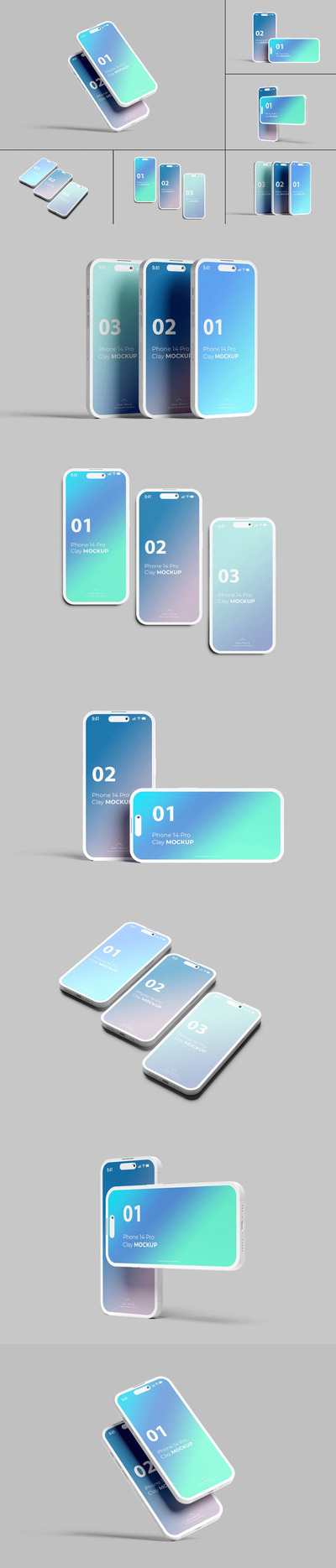 粘土风格iPhone 14 Pro手机样机套装 (PDF,PSD)