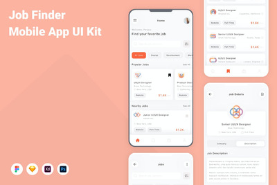 找工作移动应用APP UI KIT (FIG,PSD,SKETCH,XD)