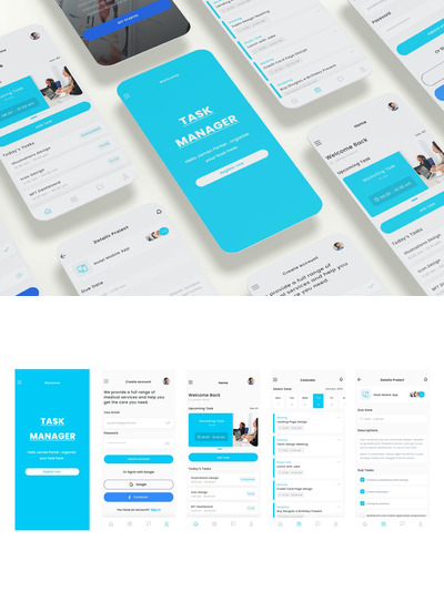 任务、项目管理和待办事项应用APP UI KIT (AI,EPS,FIG,PSD,SKETCH,SVG,XD)